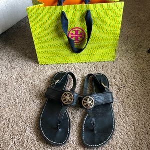 Tory Burch Black and Gold Bryce Sandals